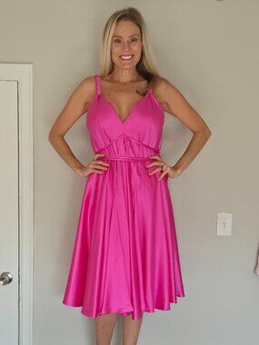 Charles Chang-Lima Size 10 Hot Pink Satin Fit & Flare Cocktail Dress